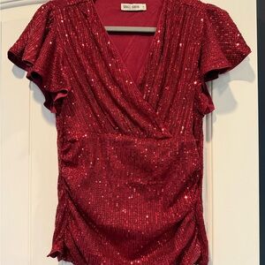 Grace Karin Sparkling Red Sequin Blouse